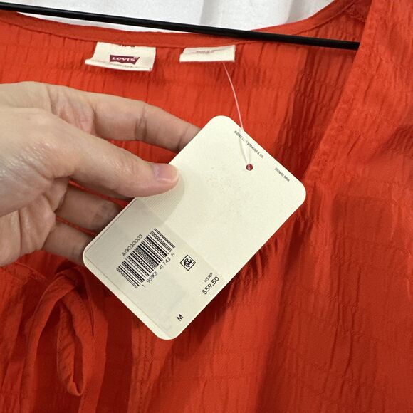 Levis Embry Tie Front Orange Top Womens Size M Boho Fall Lightweight Festival - Picture 7 of 10